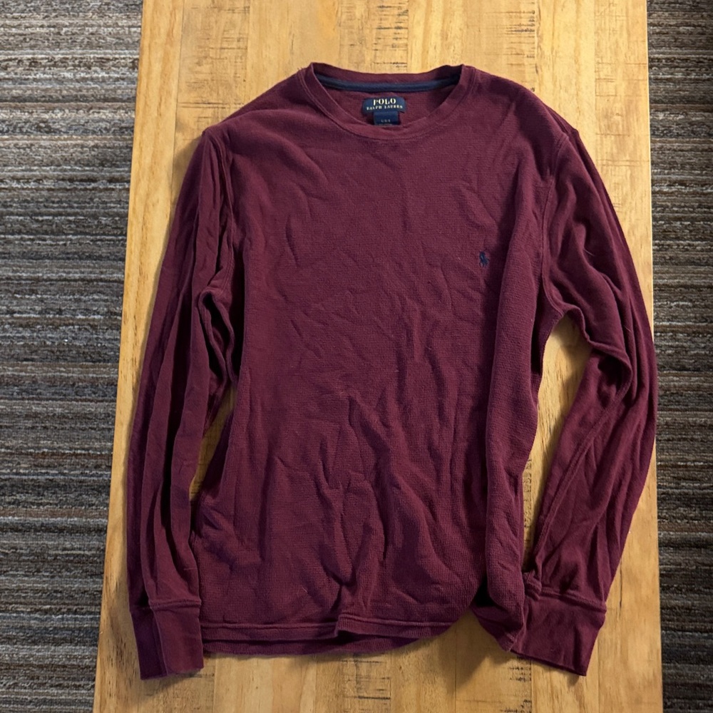 Polo by Ralph Lauren Men's Maroon Long Sleeve Waffle Tee